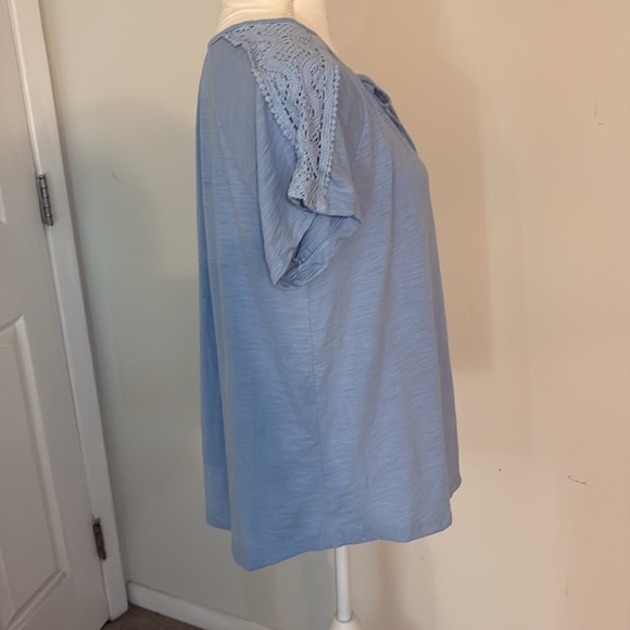 St. John’s Bay Blue Crochet Sleeve Top XL Cotton Blend - Picture 5 of 7